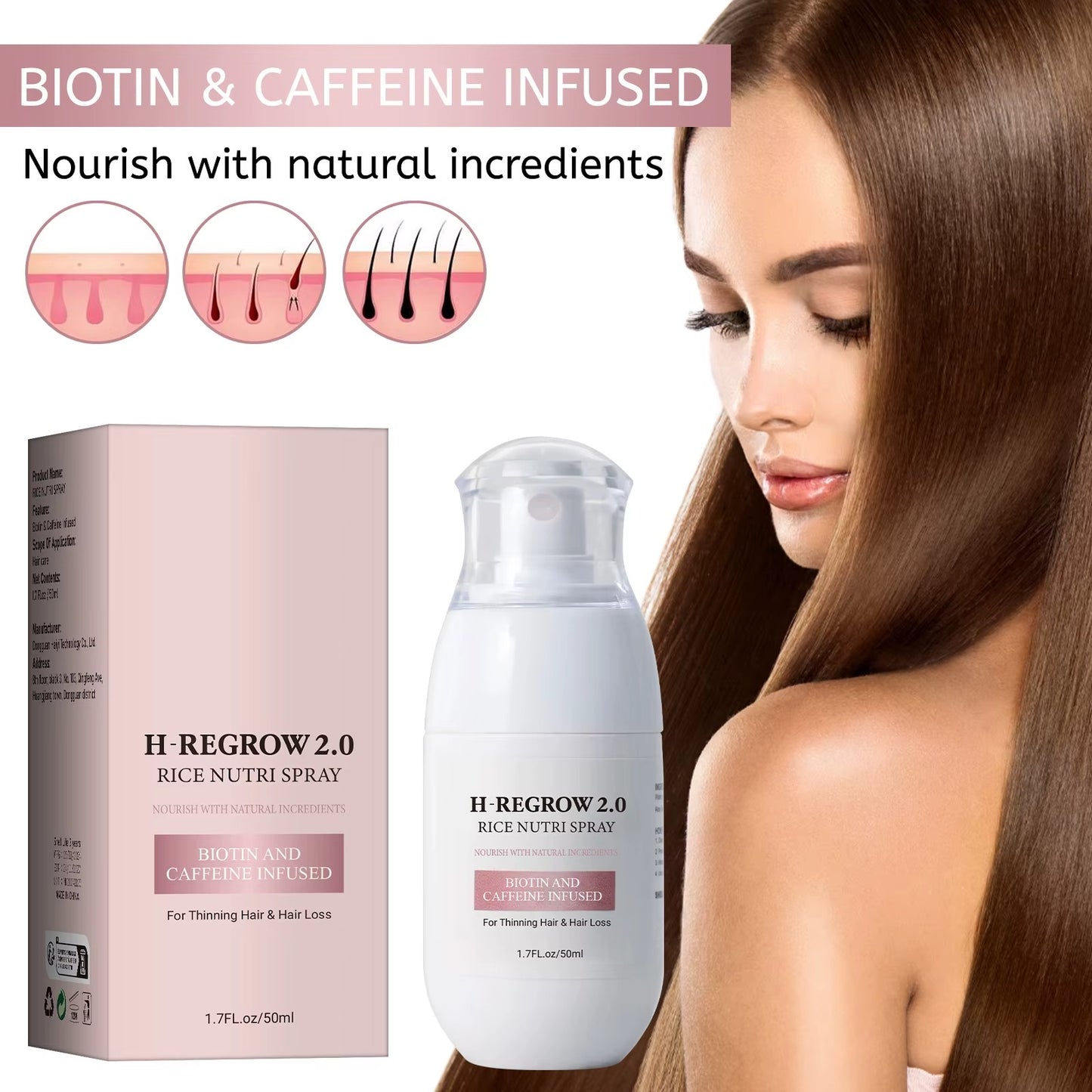 Haarverzorgingsspray - Versterkt de haarwortels - Geavanceerde behandeling voor dunner wordend haar en bevordert vollere haargroei