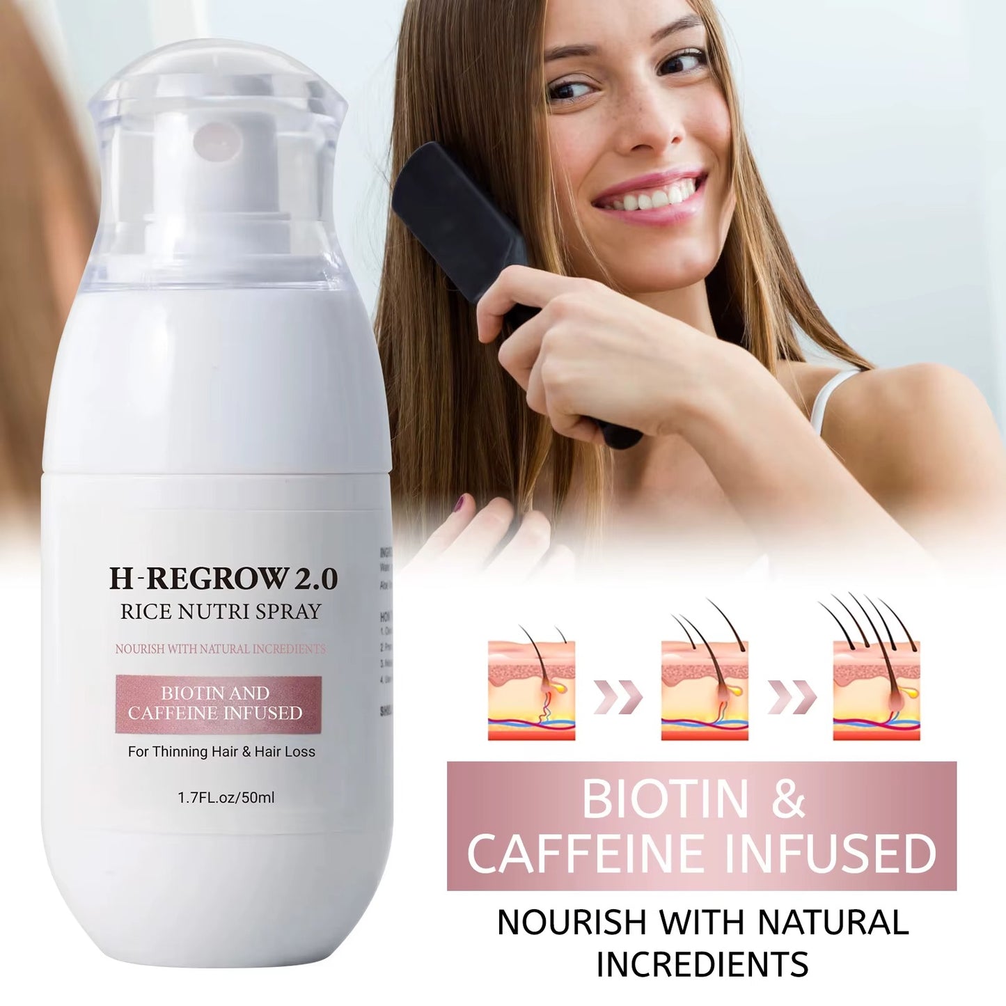 Haarverzorgingsspray - Versterkt de haarwortels - Geavanceerde behandeling voor dunner wordend haar en bevordert vollere haargroei